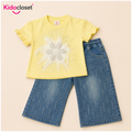 Girls Floral Tee & Beige Jeans Set