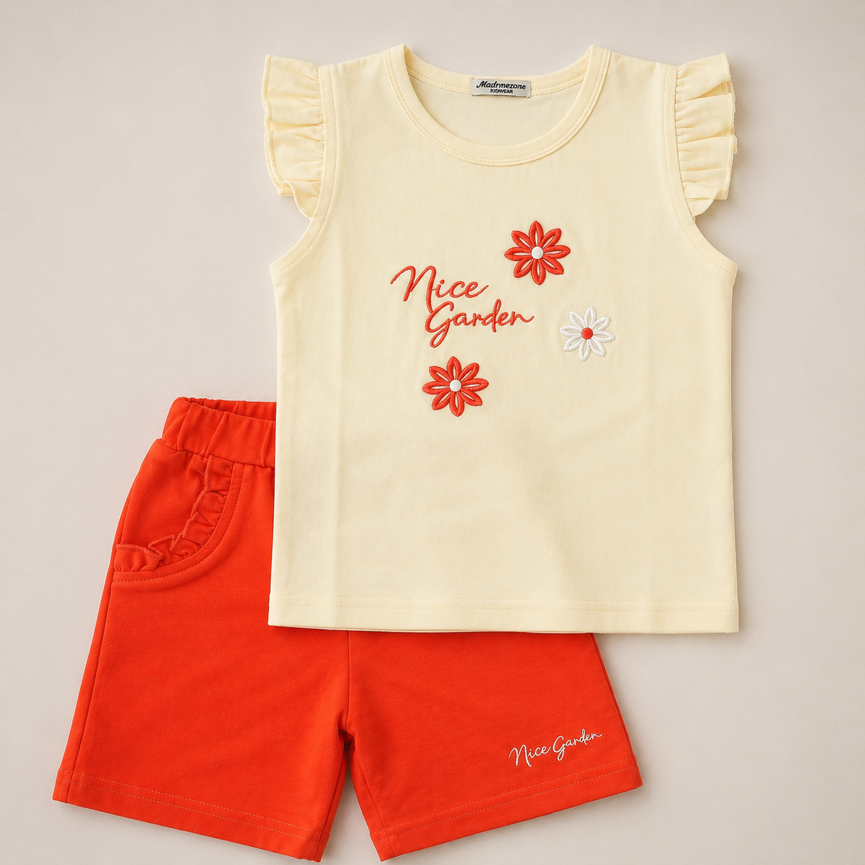 Girls Floral Embroidered Top & Shorts Set