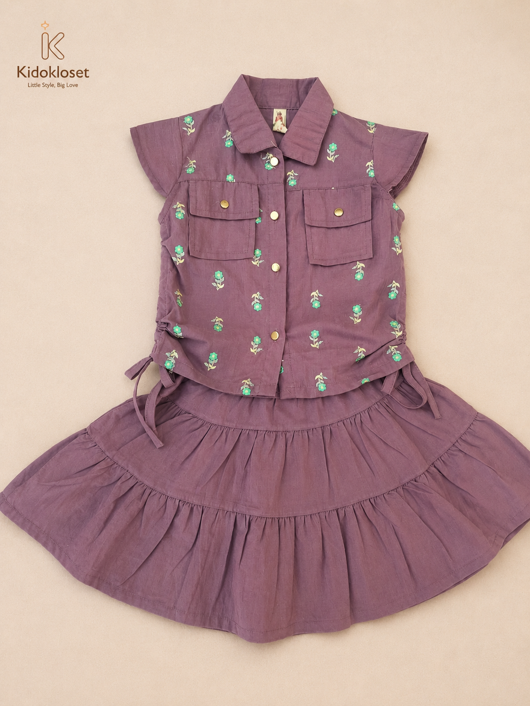 Girls Floral Embroidered Top & Skirt Set