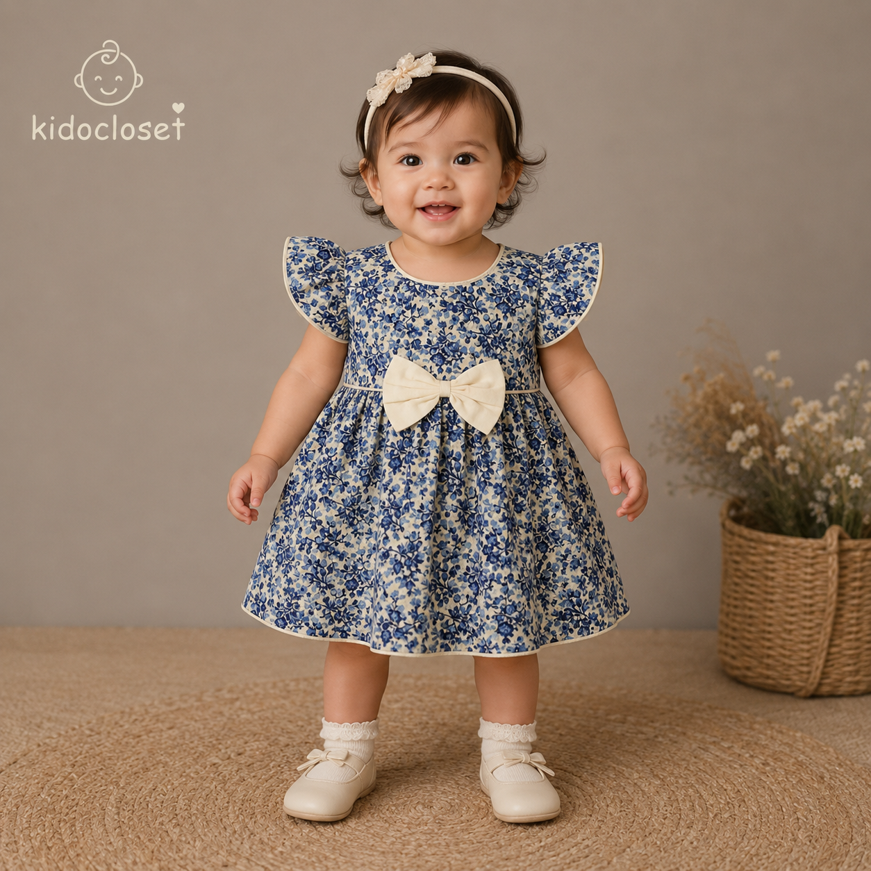 Floral Baby Girl Dress Set – Elegant Bow Party Outfit