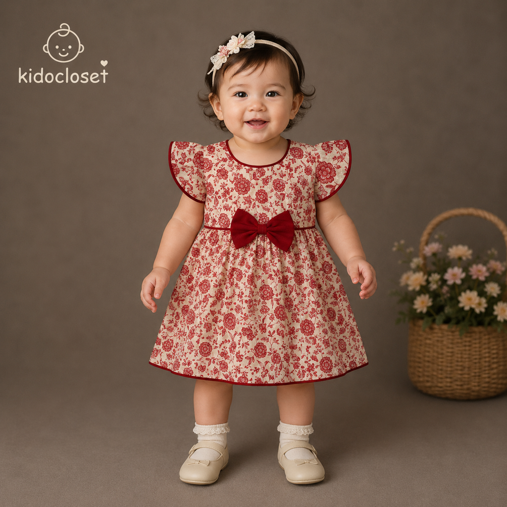 Floral Baby Girl Dress Set – Elegant Bow Party Outfit