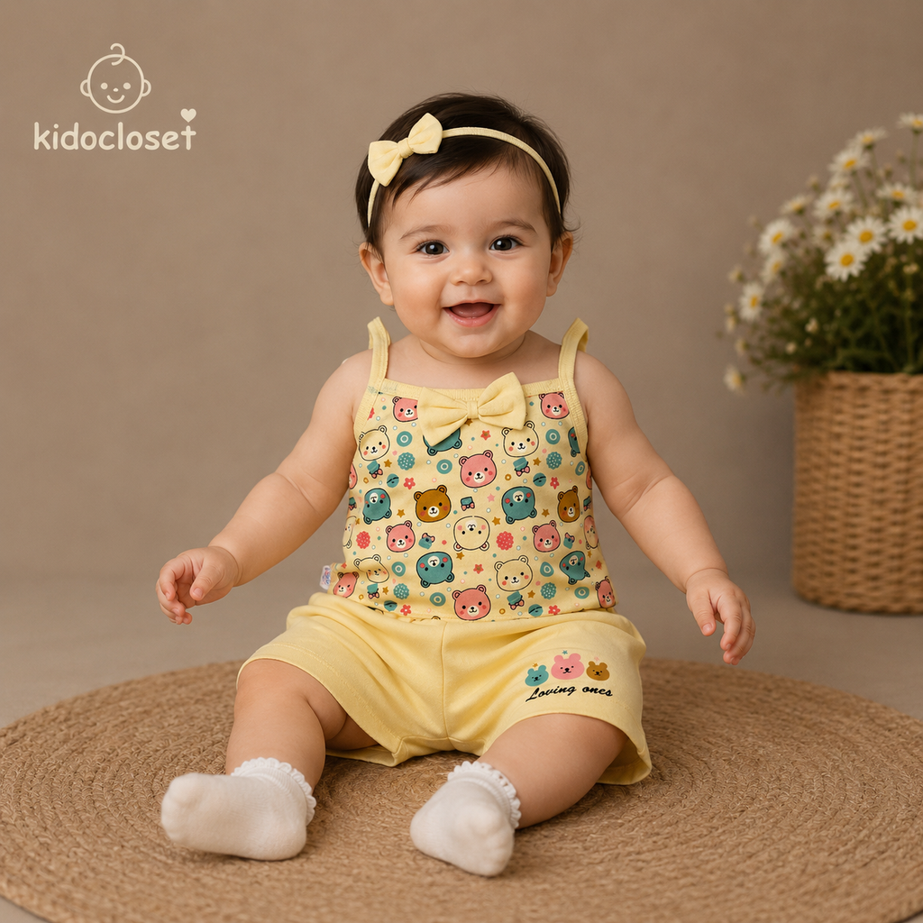 Baby Girl Summer Set – Soft Blended Cotton Top & Shorts