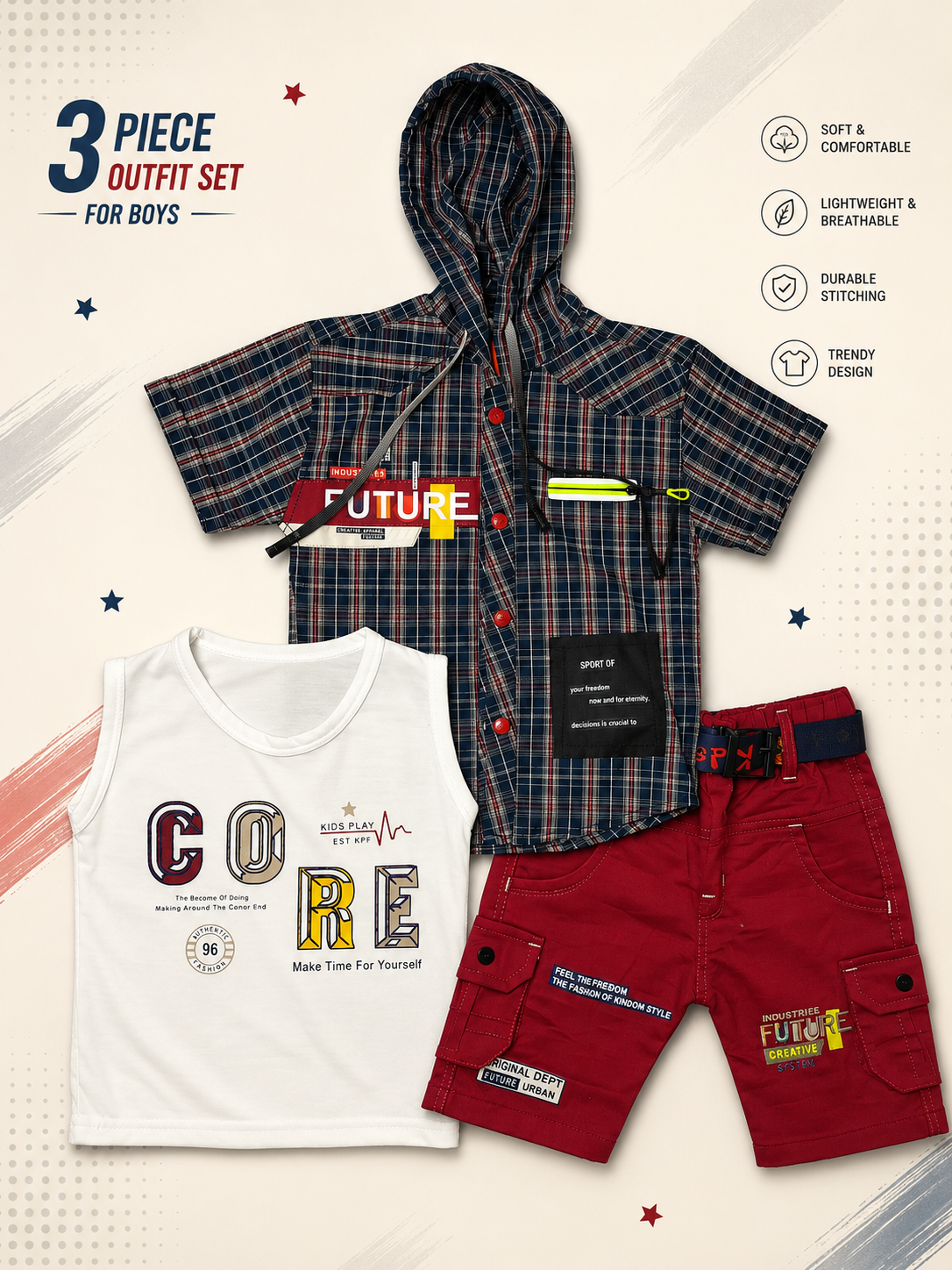 Boys 3-Piece Hooded Summer Outfit Set