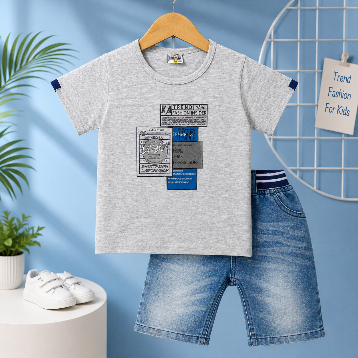 Kids Trend Fashion T-Shirt & Denim Shorts Set