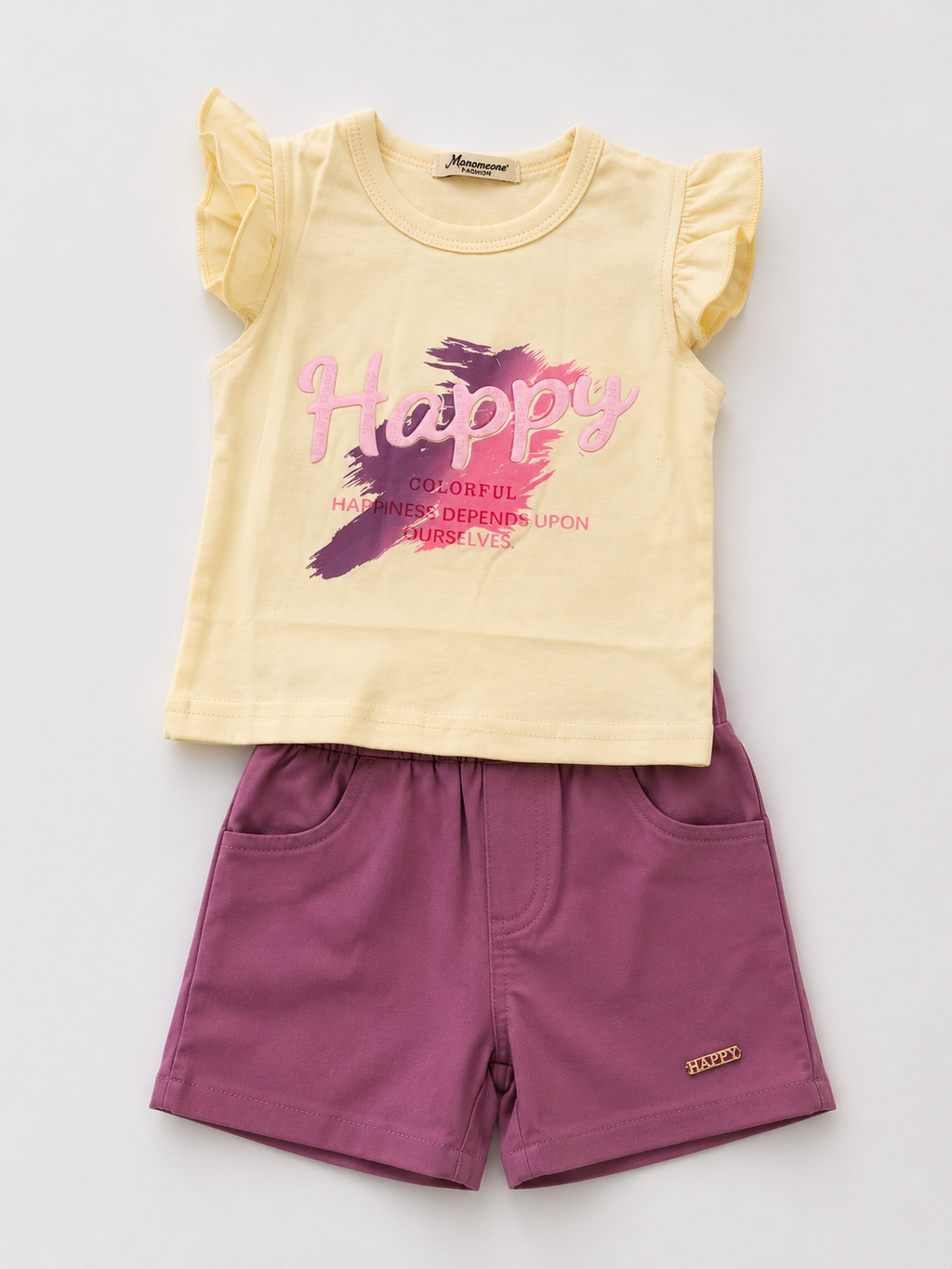 Girls Happy Flutter Sleeve Top & Shorts Set