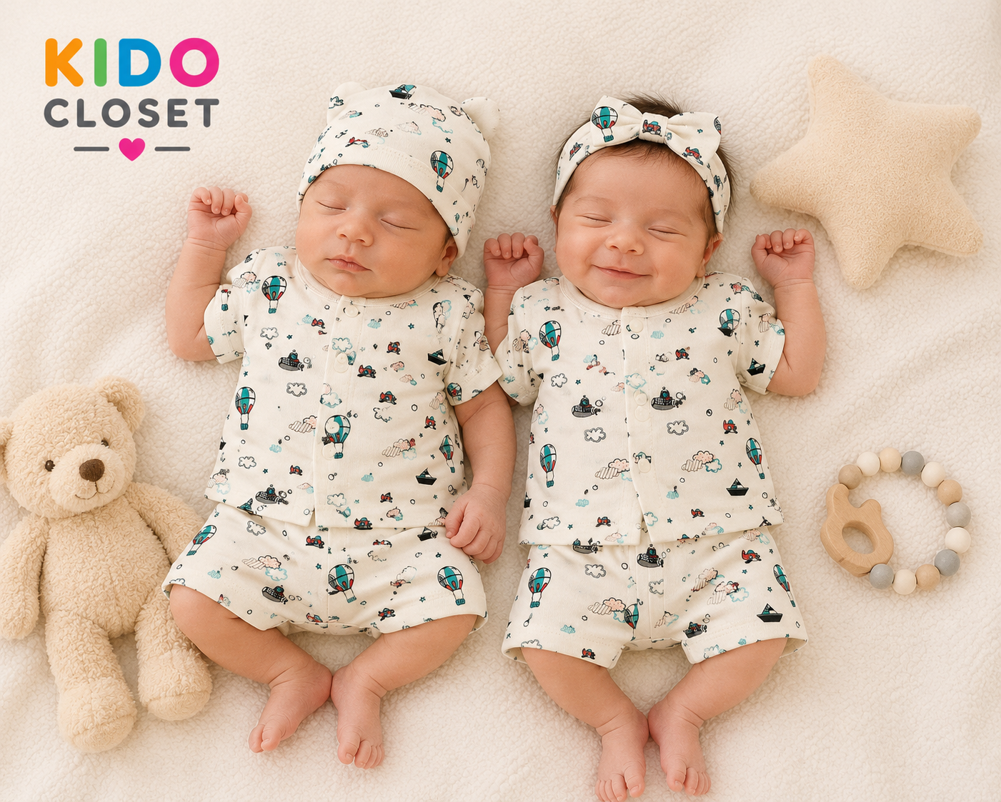 Newborn Printed Shirt, Pajama & Cap Set