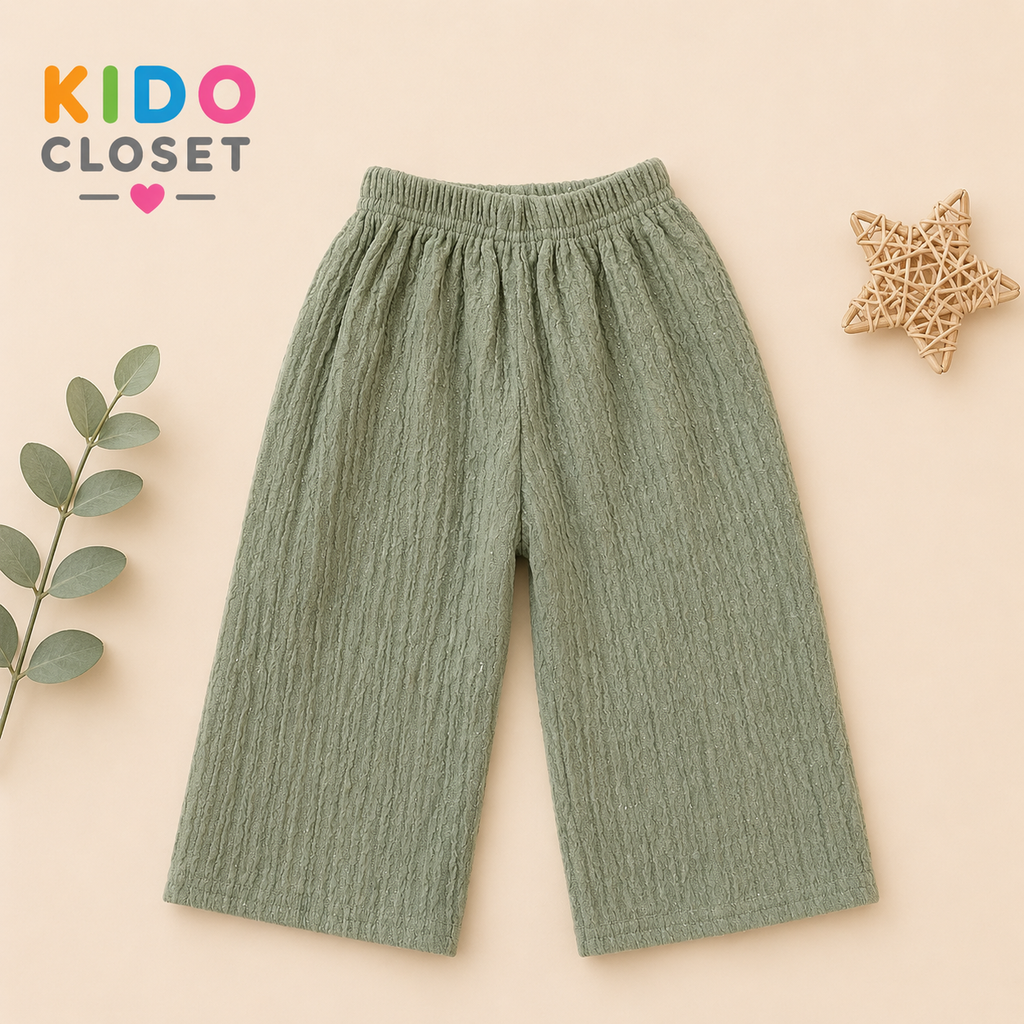 Girls Floral Embellished Top & Wide Leg Pants Set(Mint Green)