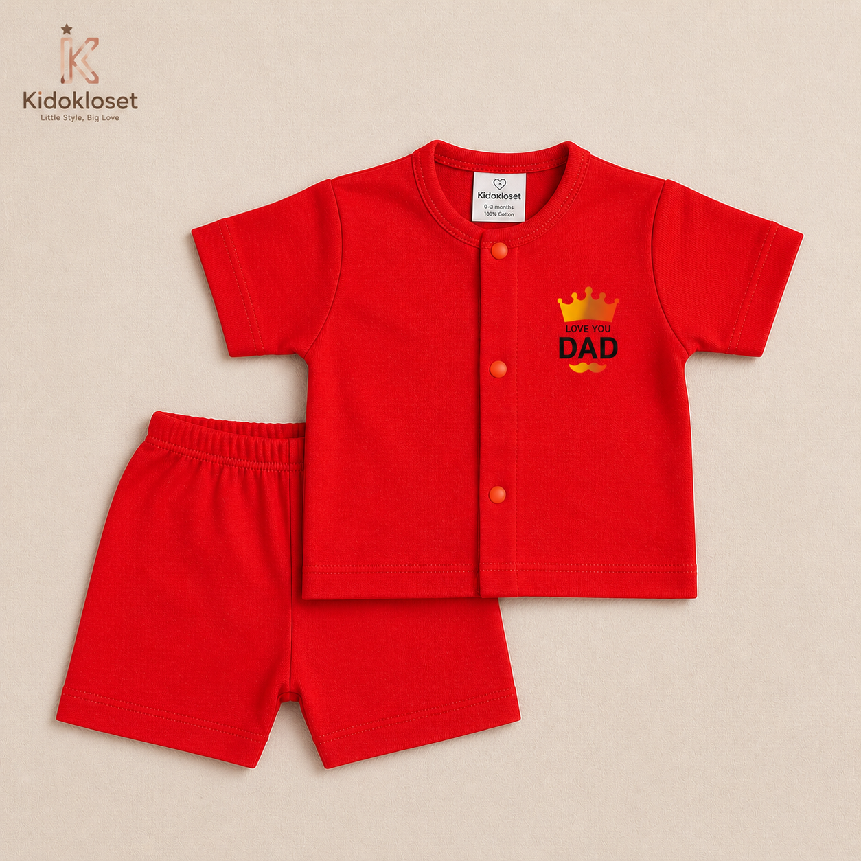 Baby Boys Red "Love You Dad" T-Shirt & Shorts Set