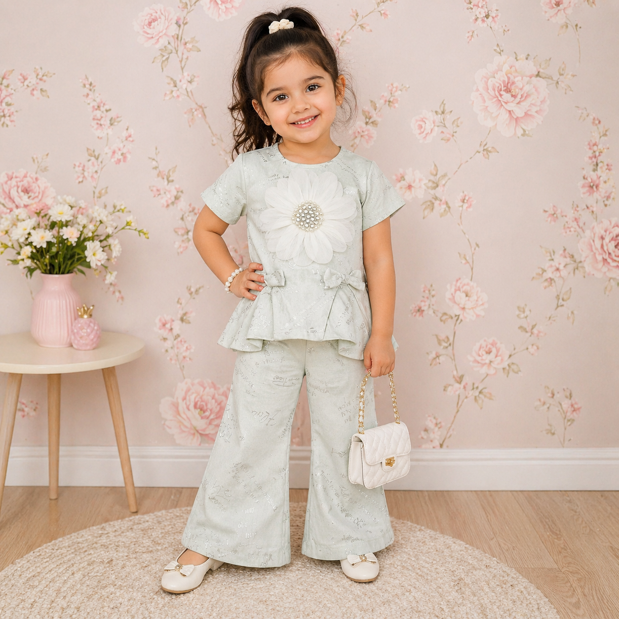 Girls Flower Pearl Summer 2-piece Set