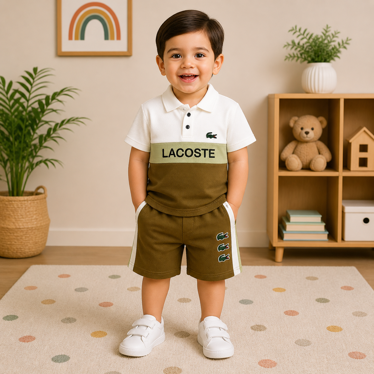 Boys Textured Polo T-Shirt & Shorts Co-Ord Set