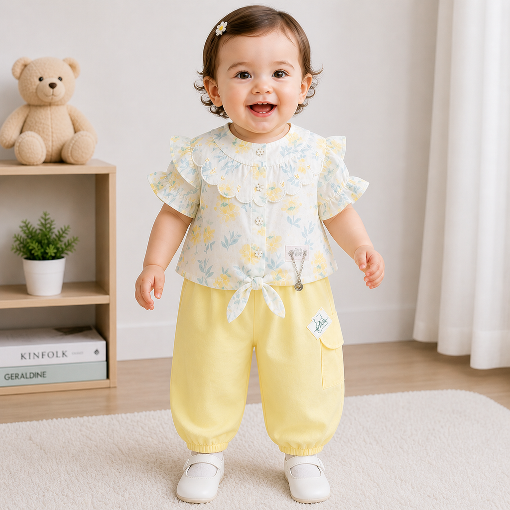 Elegant Floral Girls 2-Piece Summer Set