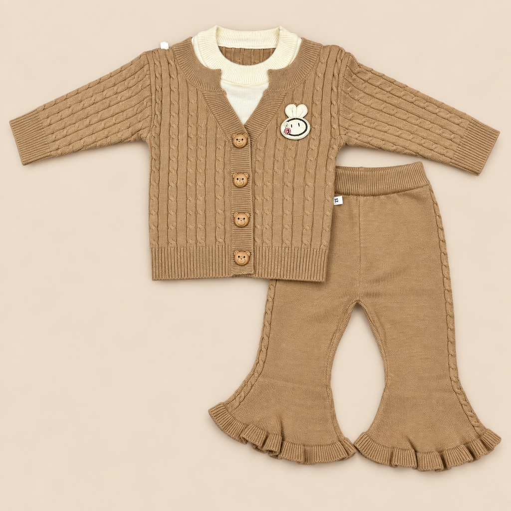 Girls Knitted Wool Cardigan & Flared Pants Set
