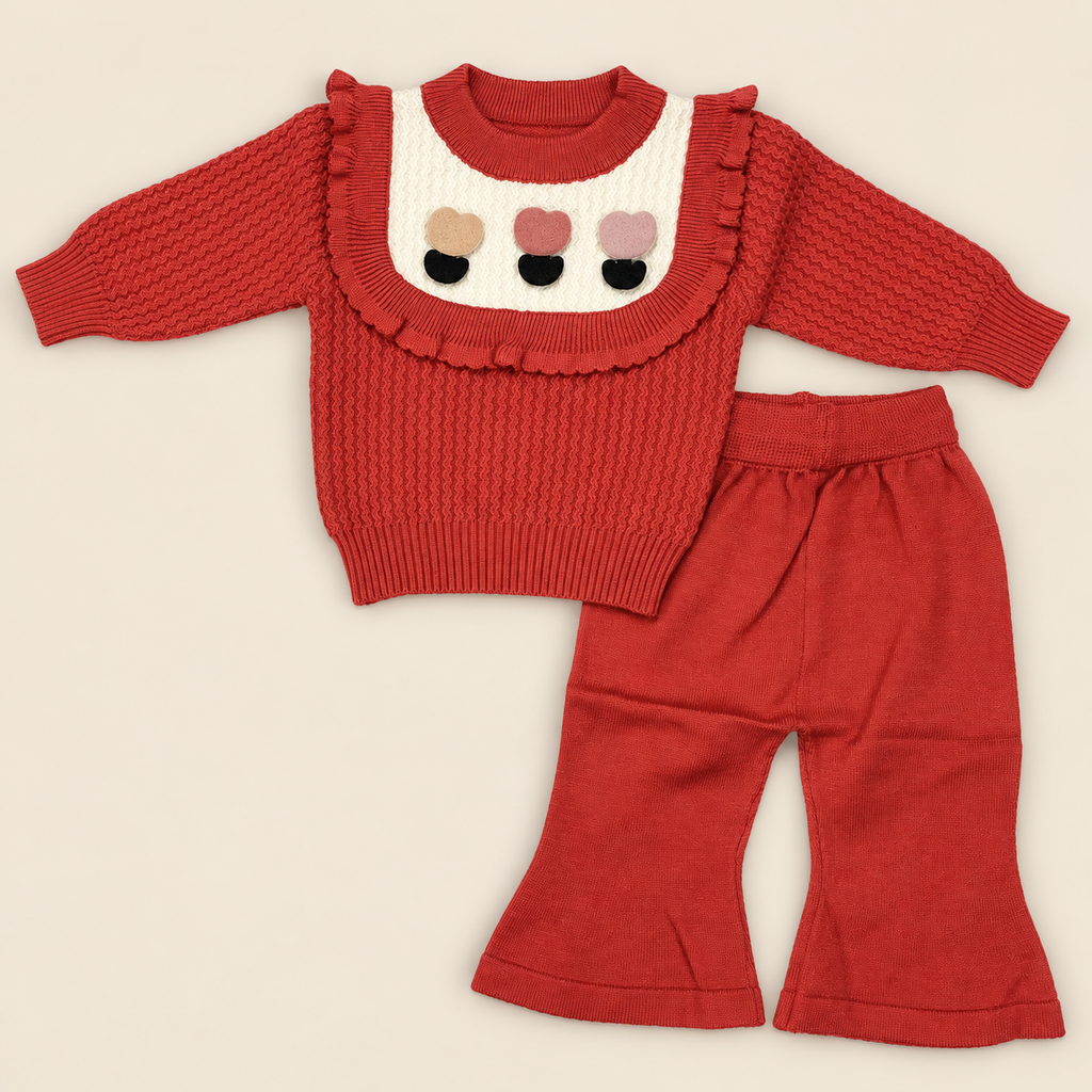 Baby Girl Warm Knitted Wool Heart Outfit