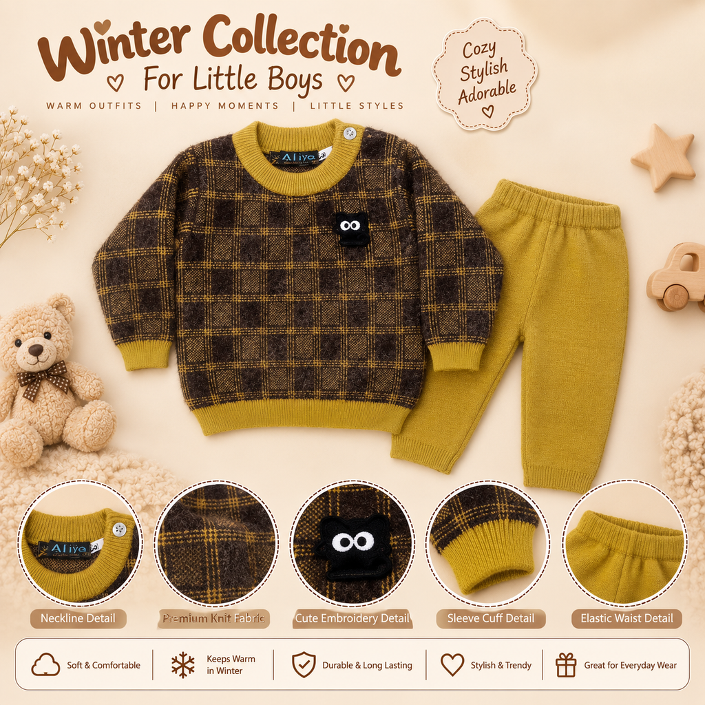 Kids Checked Knit Winter wool Suit