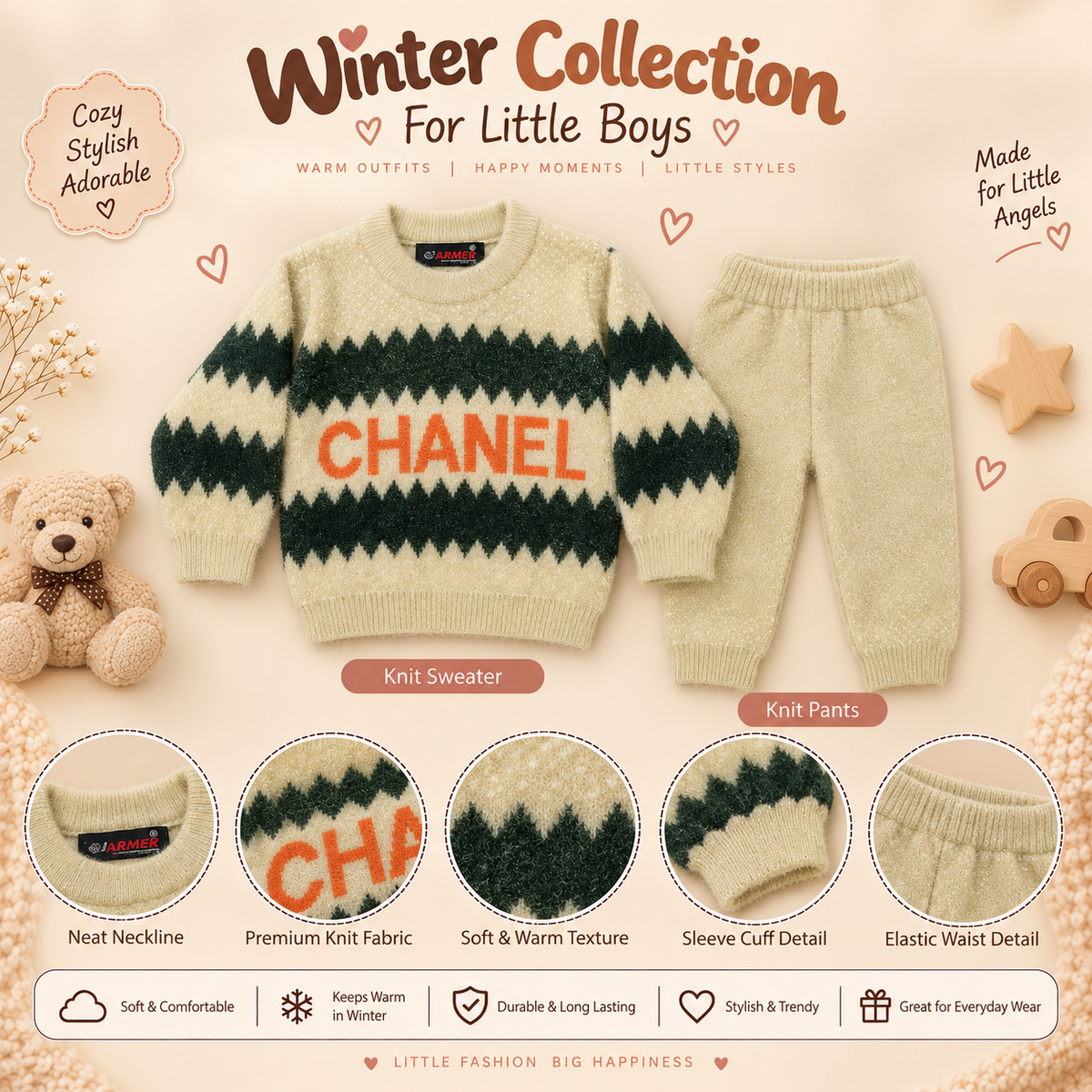 Kids Fuzzy Knit Winter wool Suit