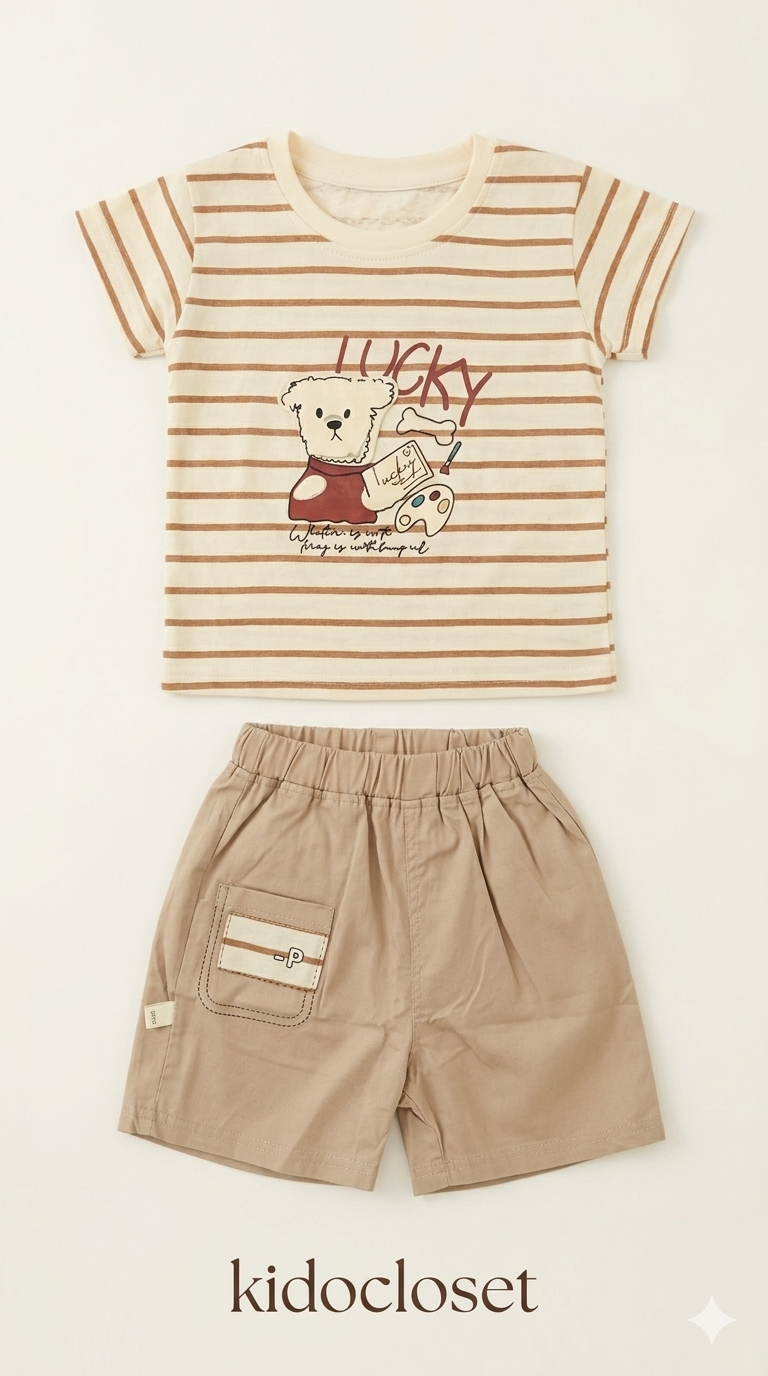Boys Lucky Bear T-Shirt & Shorts Set