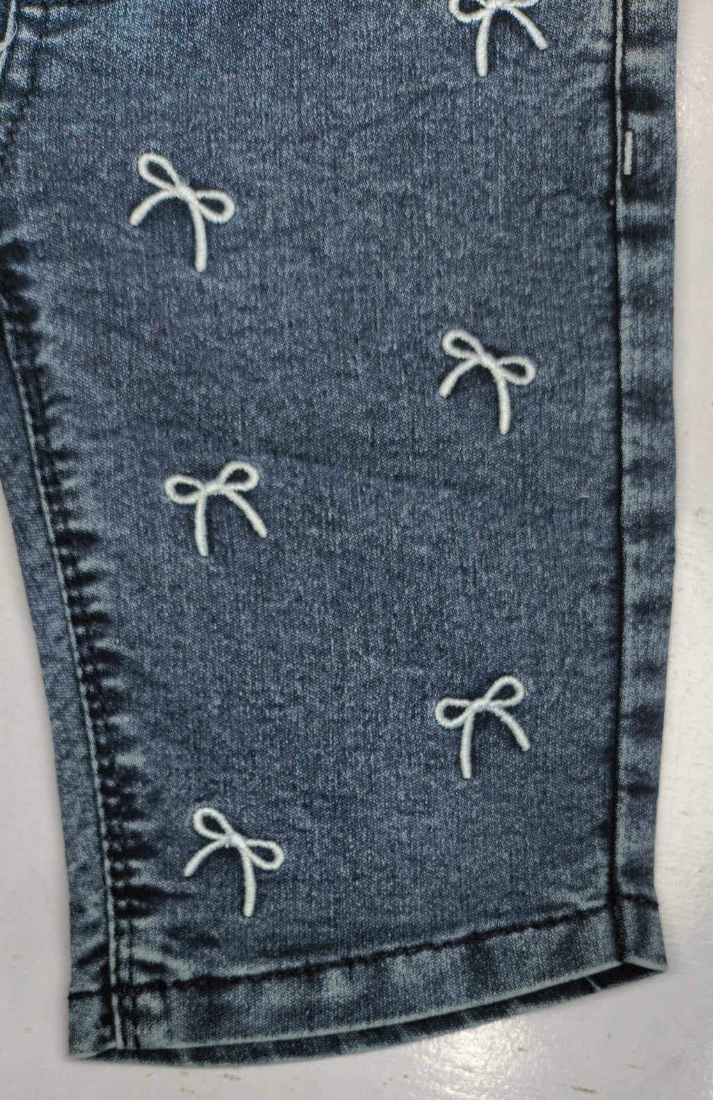 Cute Bow Embroidered Denim Shorts for Little Fashionistas
