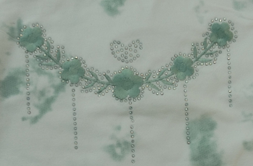Girls Floral Embellished Top & Wide Leg Pants Set(Mint Green)