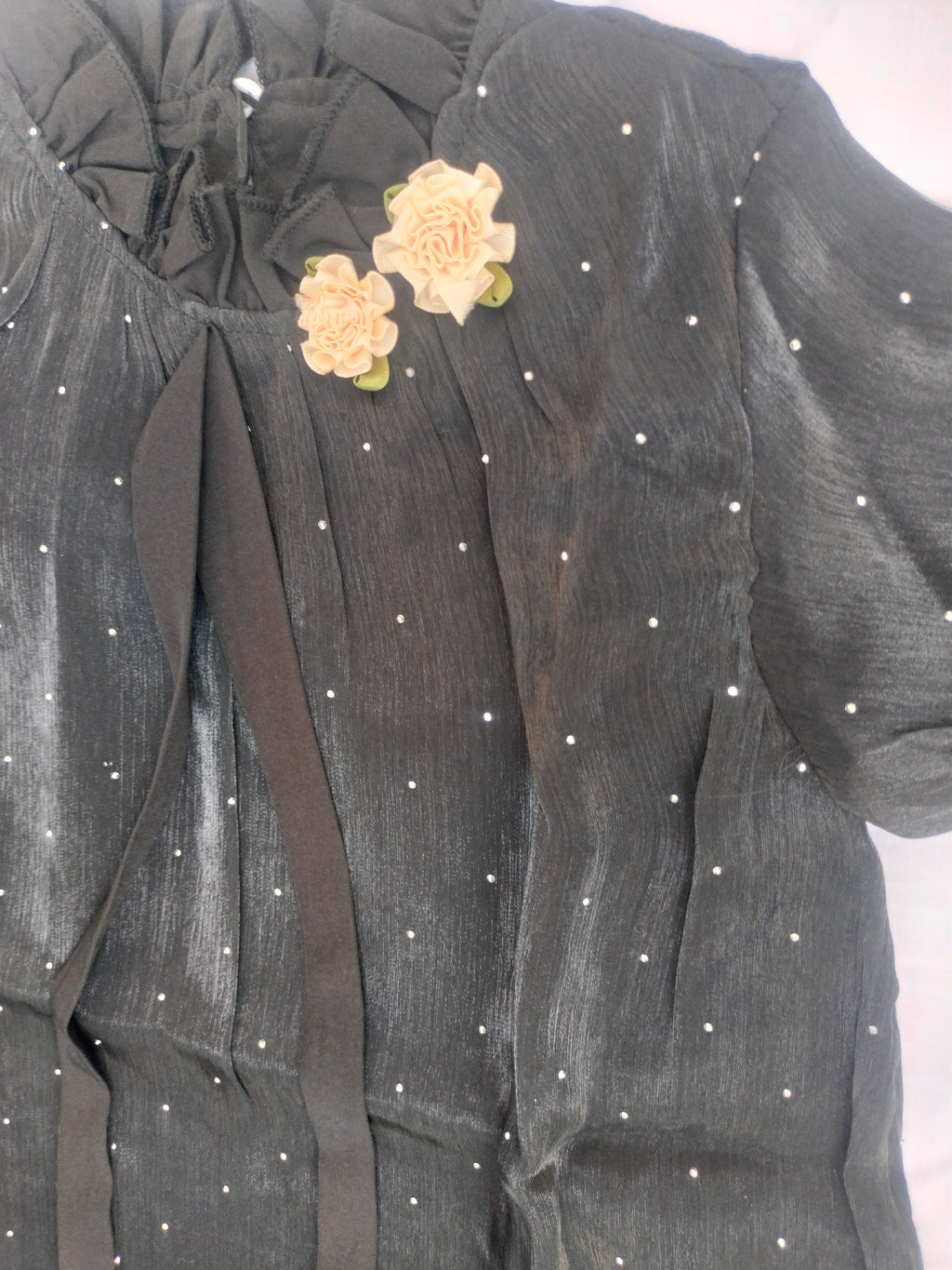 Girls Elegant Pearl-Dot Chiffon Top