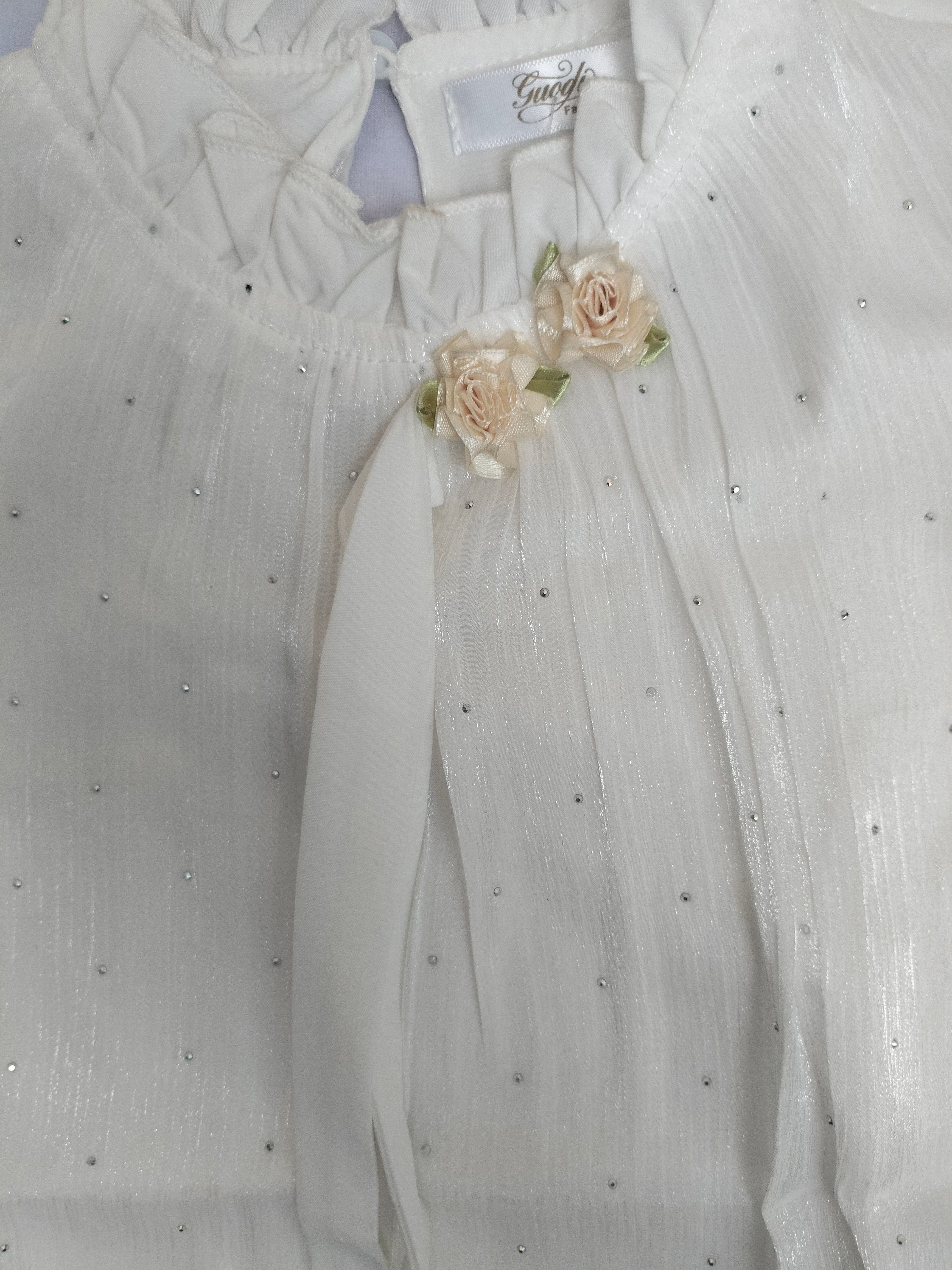 Girls Elegant Pearl-Dot Chiffon Top