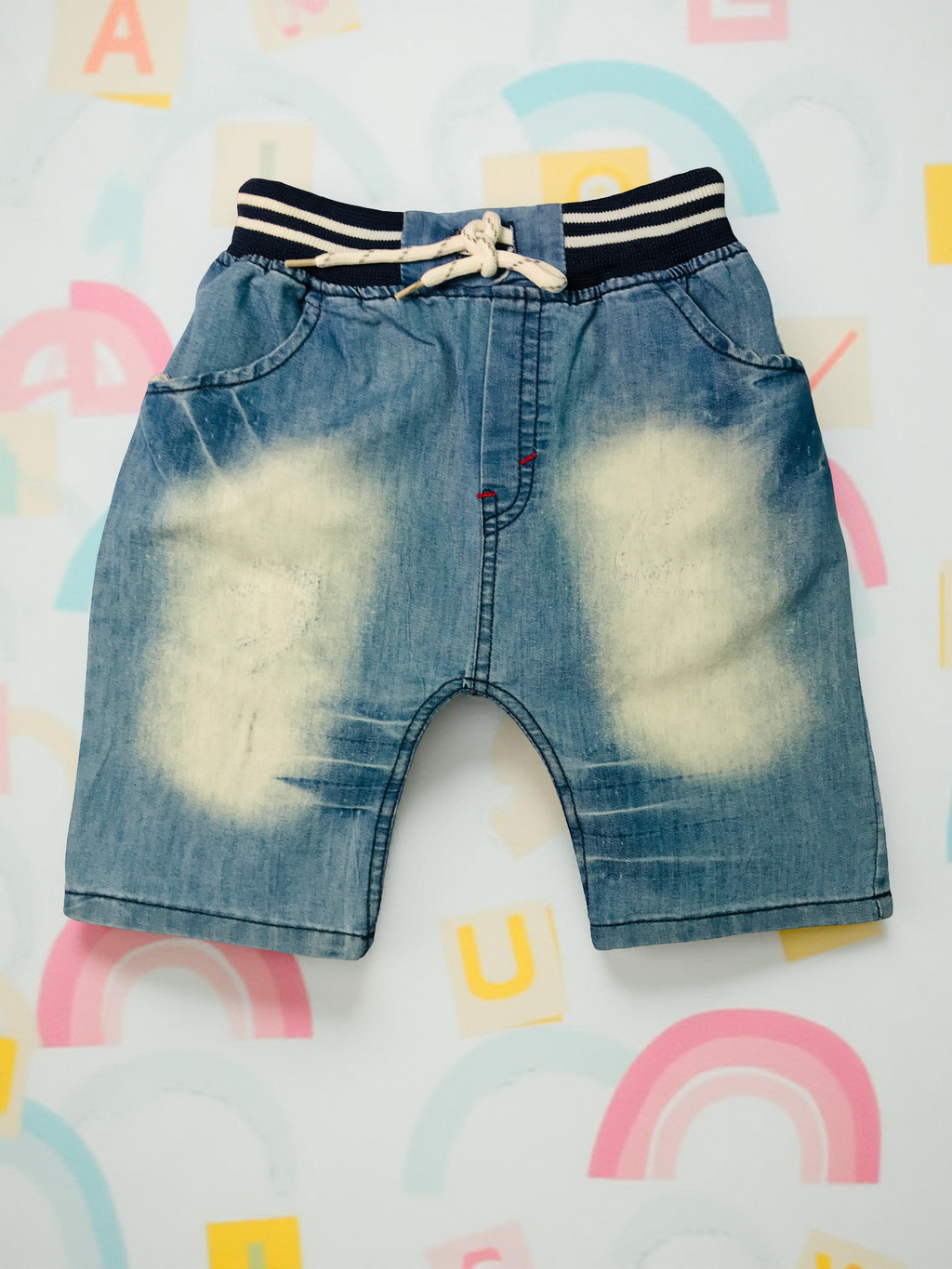Kids “Lovely” Bear Print T-Shirt & Denim Shorts Set