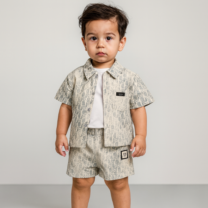 Toddler Boys’ 2 Piece Outfit –Printed Shirt & Shorts Set