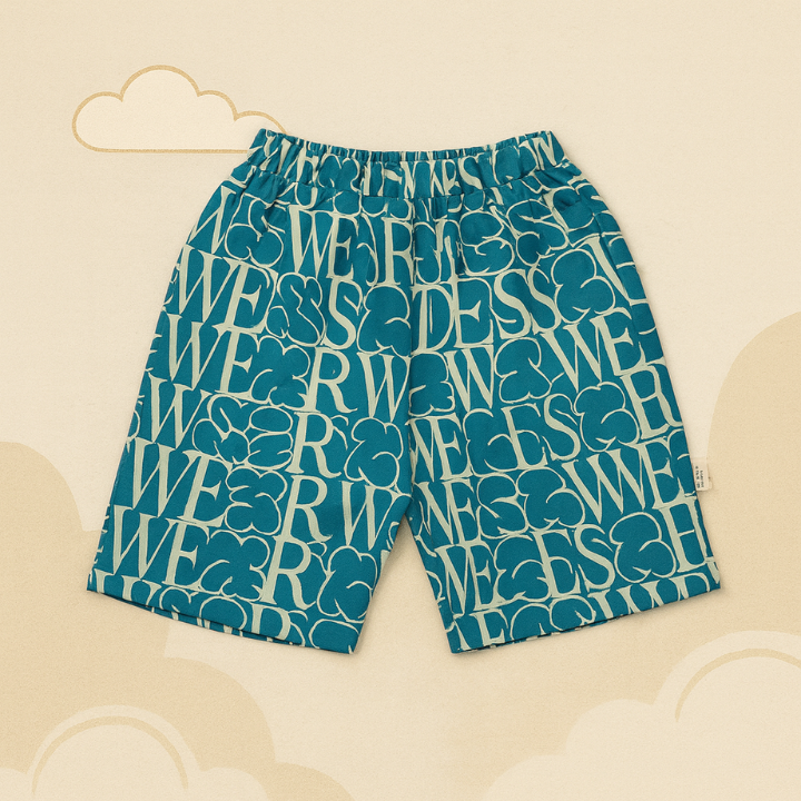 White Graphic T-Shirt and Teal Printed Shorts Set