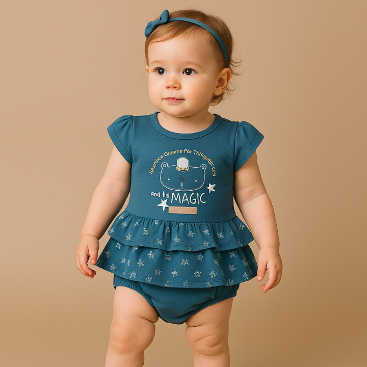 Baby Girls’ 2-Piece Ruffle Dress Set – (Top + Bloomer)