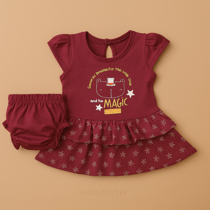 Baby Girls’ 2-Piece Ruffle Dress Set – (Top + Bloomer)