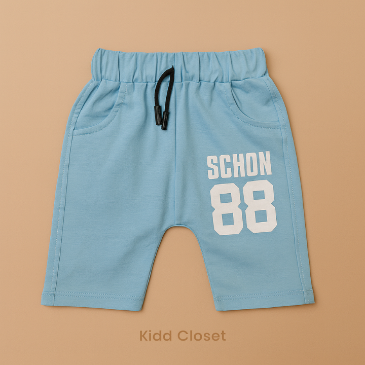 Toddler Boys’ Summer Outfit – White & Sky Blue Striped T-Shirt with Matching Shorts