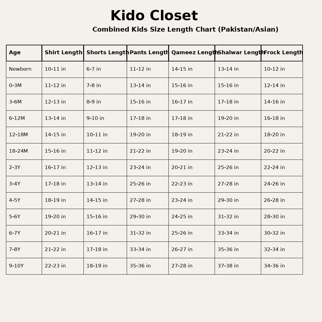 Size chart
