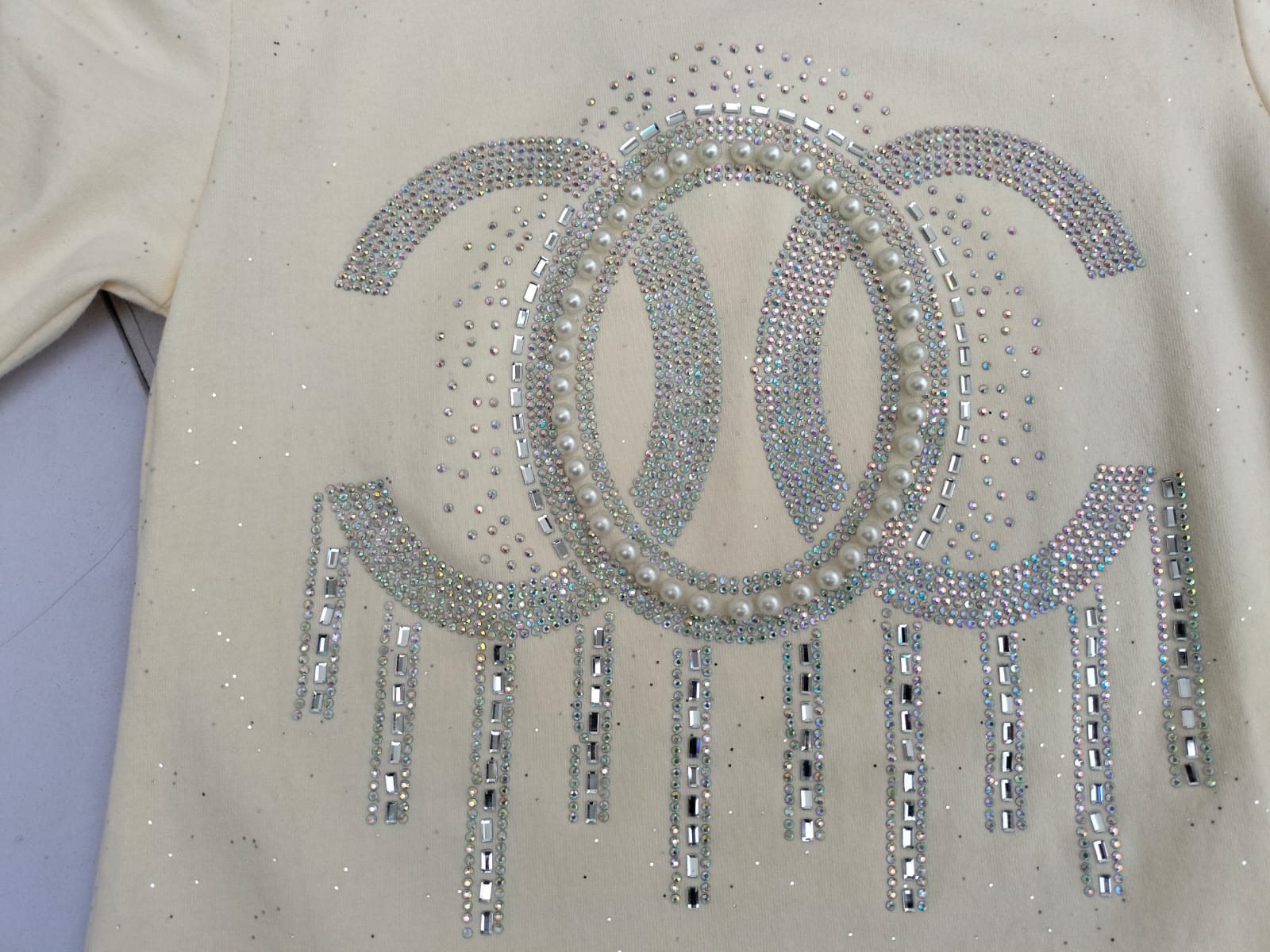 Girls T-Shirt Pearl & Rhinestone Embellished