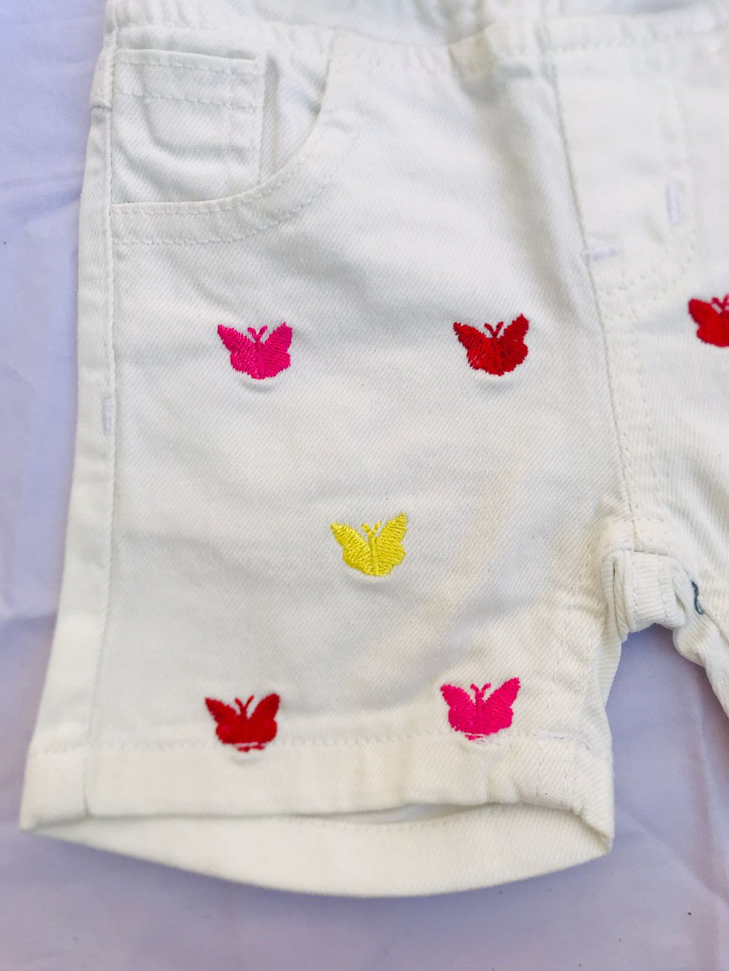 Baby Girls Butterfly Embroidered Denim Shorts
