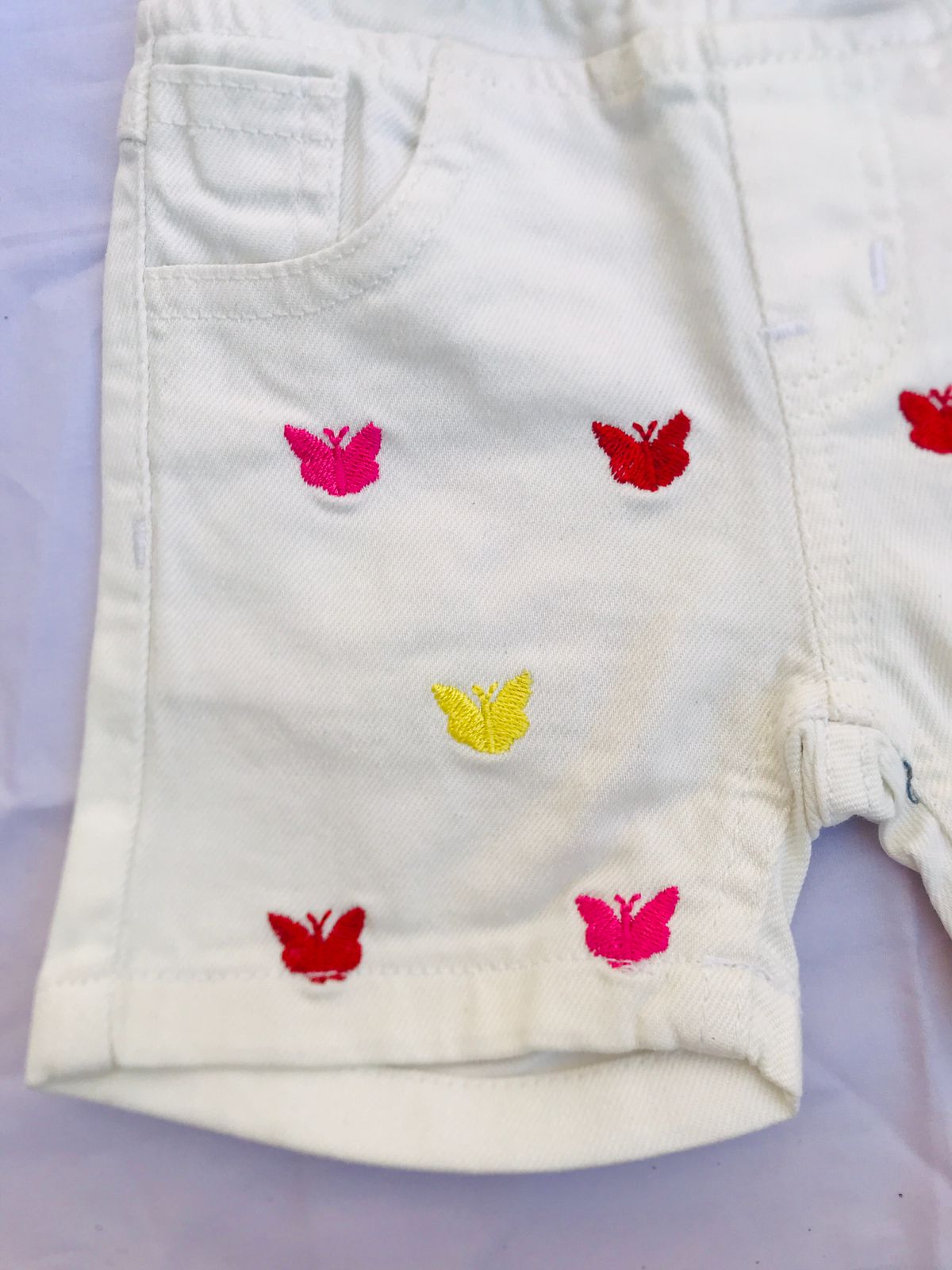 Baby Girls Butterfly Embroidered Denim Shorts