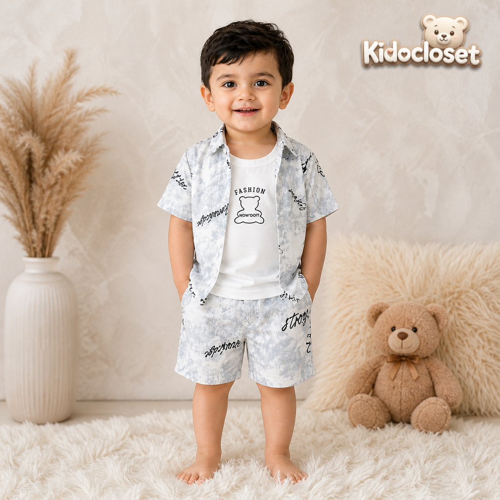 Boys Print Shirt & Shorts Co-Ord Set